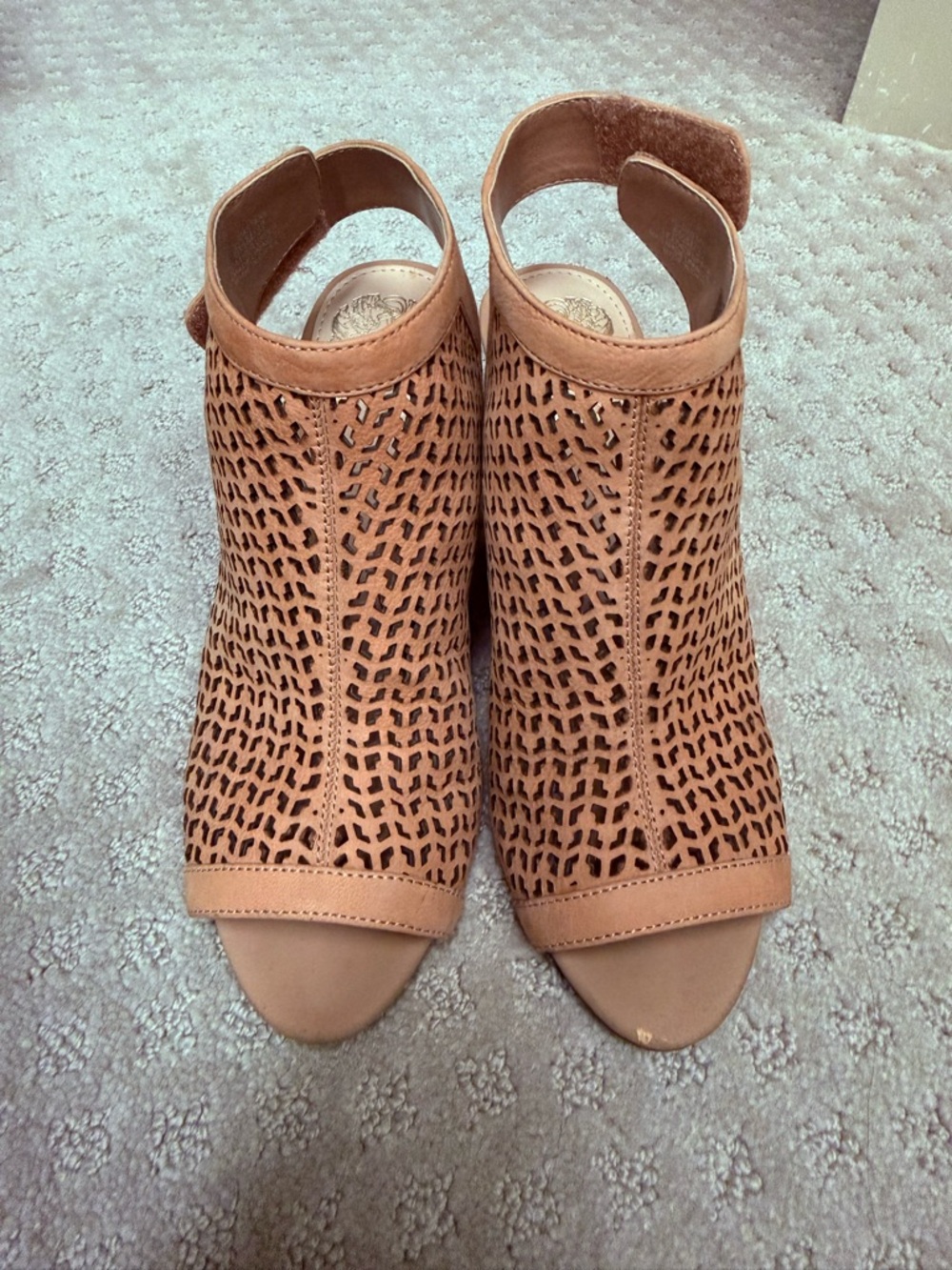 Vince Camuto Women's Open-Toe Perforated Ankle Bootie in Tan